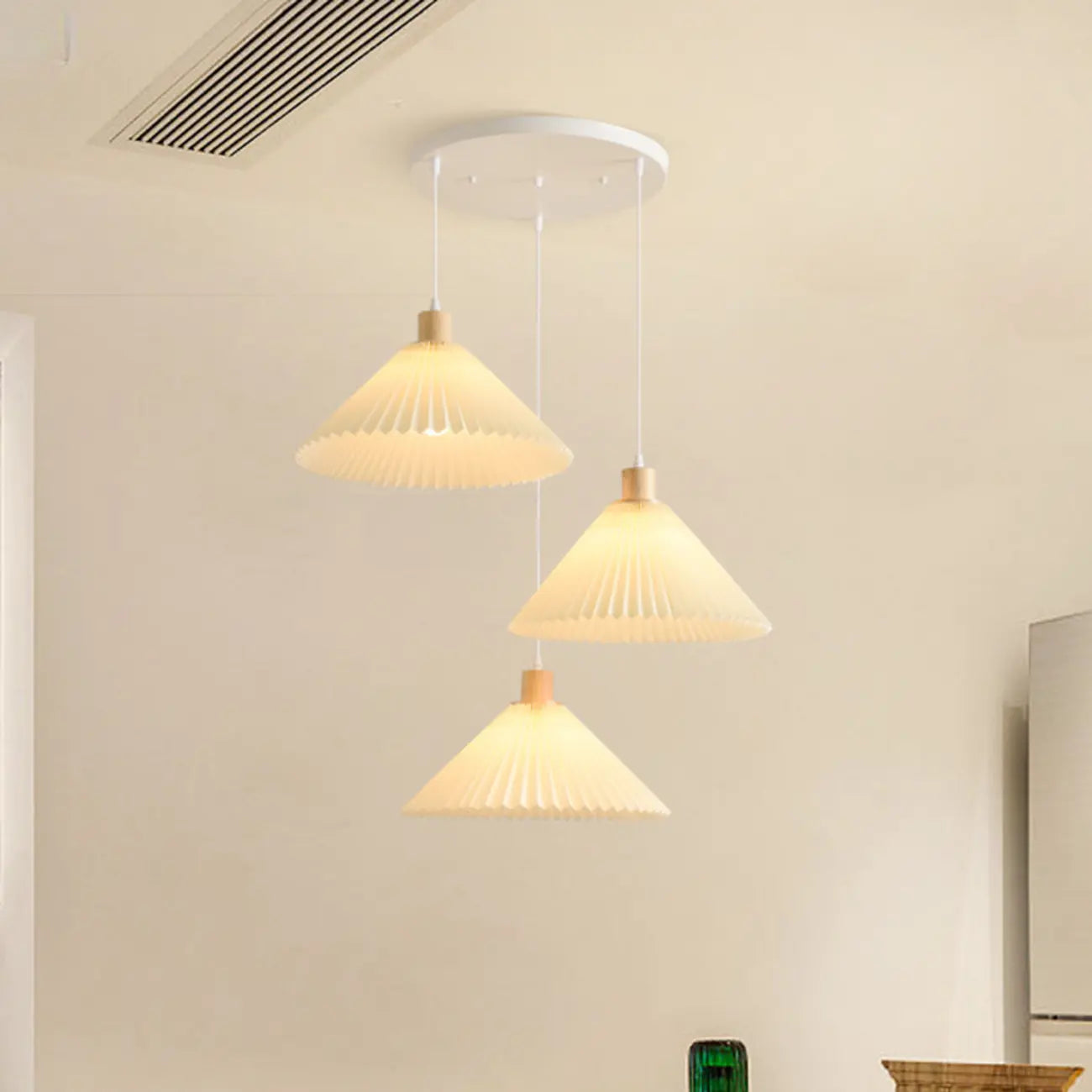 Modern Beige Pleated Fabric Kitchen Pendant Light