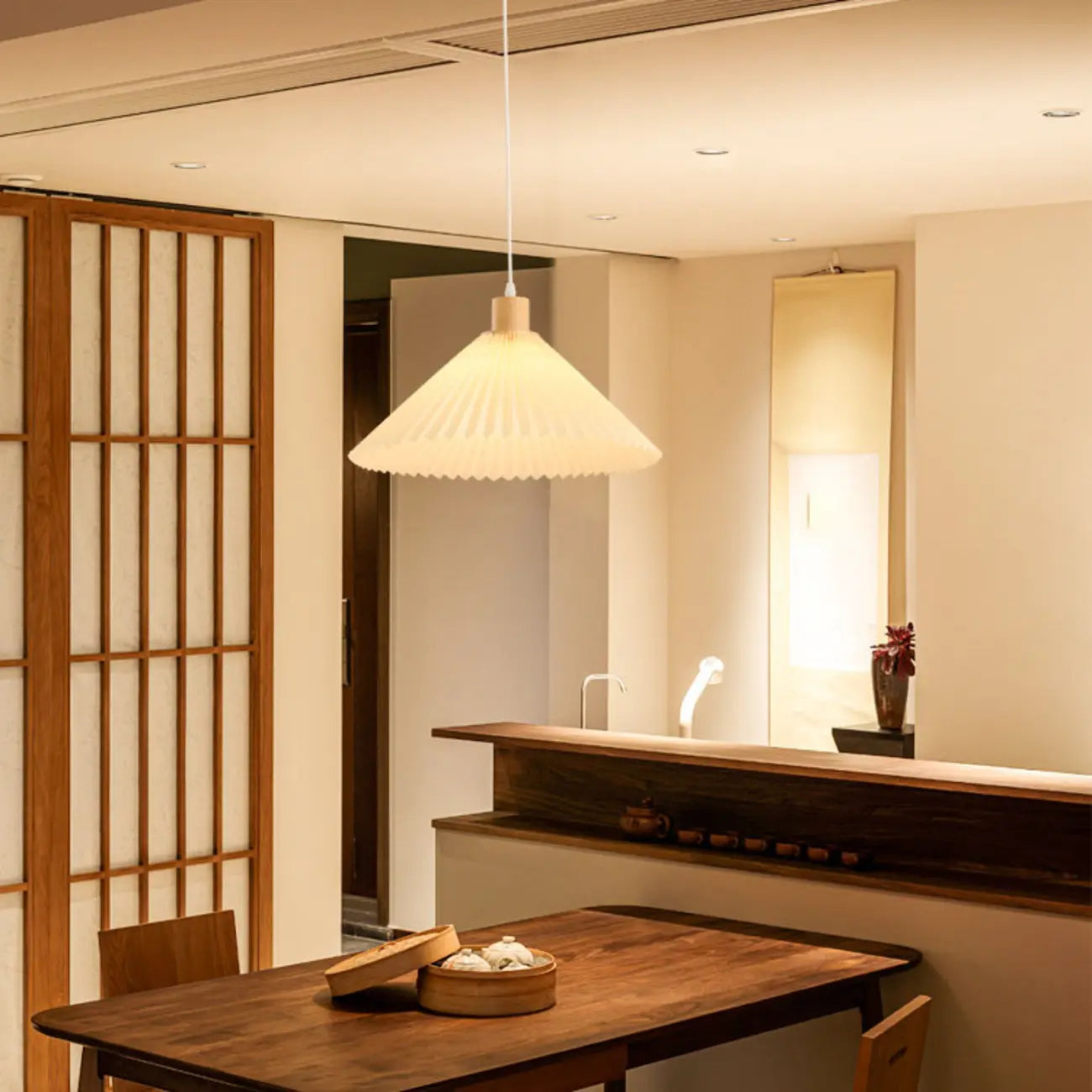 Modern Beige Pleated Fabric Kitchen Pendant Light