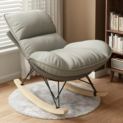 Natural Wood Upholstered Rocking Chair with Ottoman in White