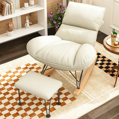 Natural Wood Upholstered Rocking Chair with Ottoman in White