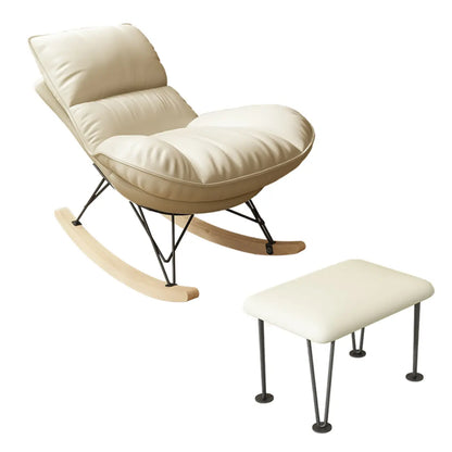 Natural Wood Upholstered Rocking Chair with Ottoman in White