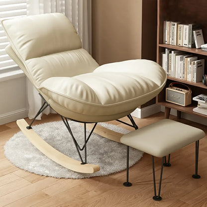 Natural Wood Upholstered Rocking Chair with Ottoman in White