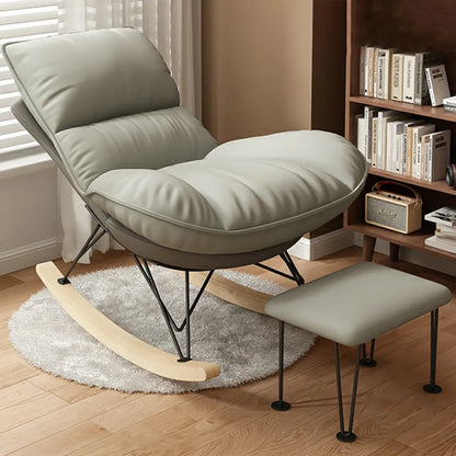 Natural Wood Upholstered Rocking Chair with Ottoman in White