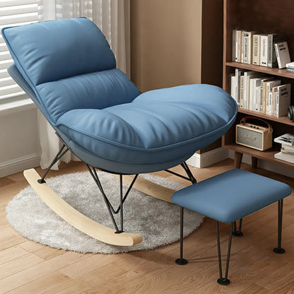 Natural Wood Upholstered Rocking Chair with Ottoman in White