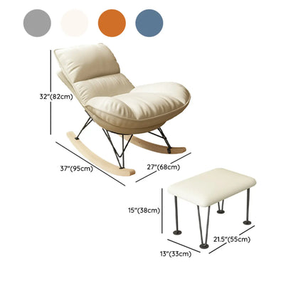 Natural Wood Upholstered Rocking Chair with Ottoman in White