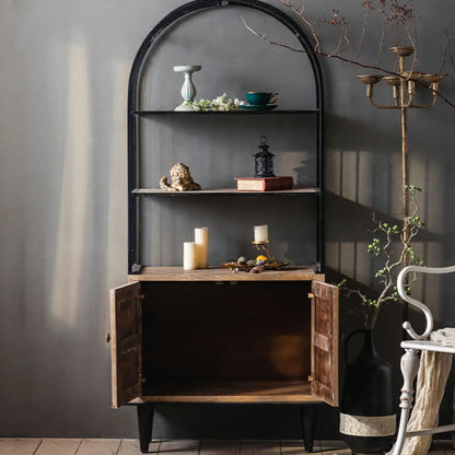 Oriental Brown Wooden Sideboard with Leaf Carving