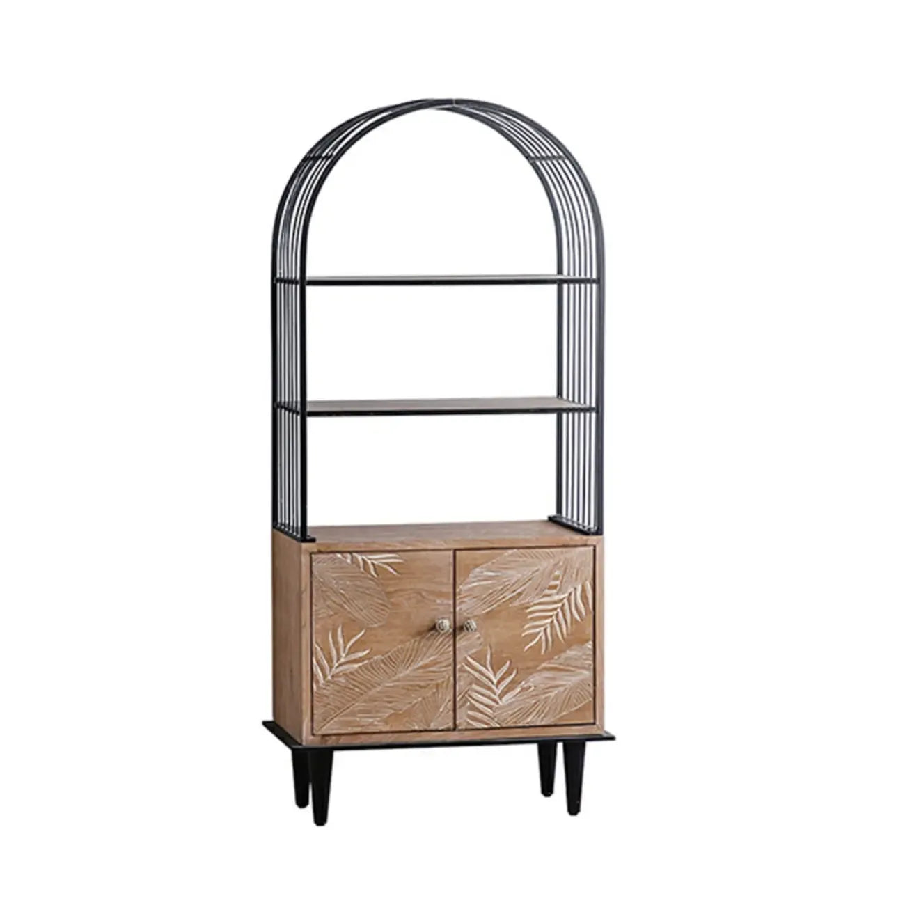 Oriental Brown Wooden Sideboard with Leaf Carving