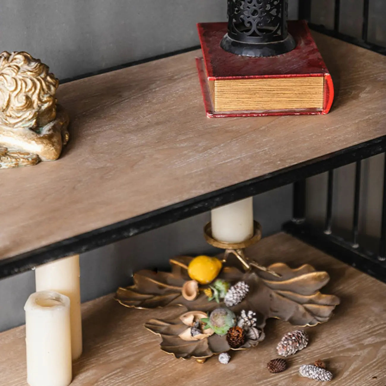Oriental Brown Wooden Sideboard with Leaf Carving