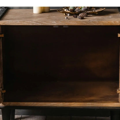 Oriental Brown Wooden Sideboard with Leaf Carving