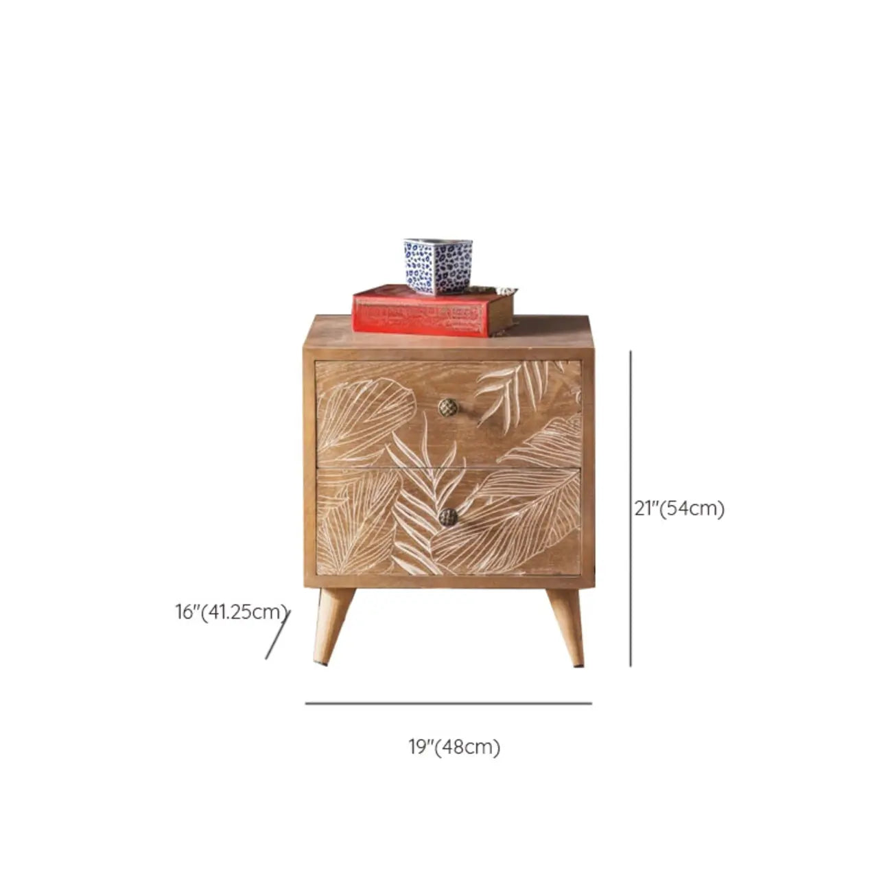 Oriental Brown Wooden Sideboard with Leaf Carving