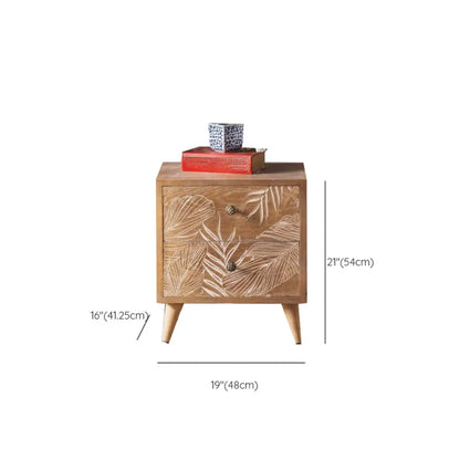 Oriental Brown Wooden Sideboard with Leaf Carving