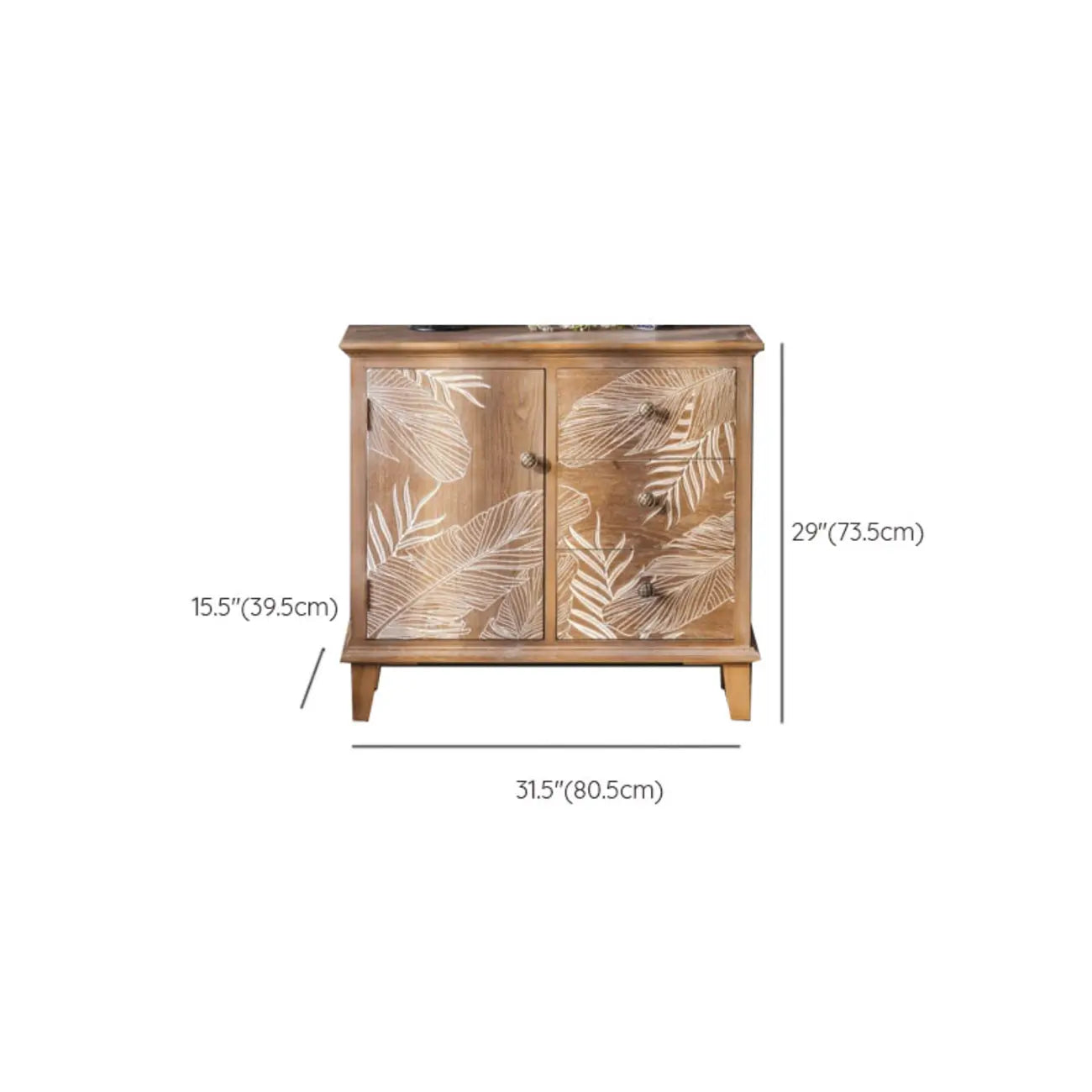 Oriental Brown Wooden Sideboard with Leaf Carving