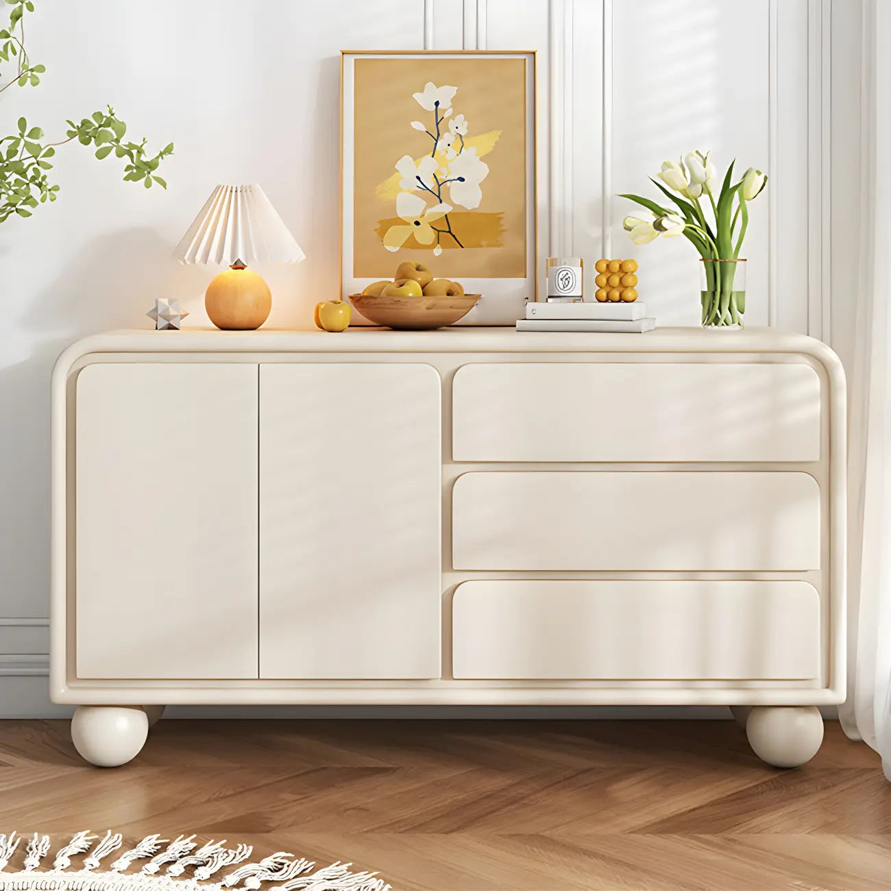 Contemporary Wooden Sideboard with Drawers in White/Black