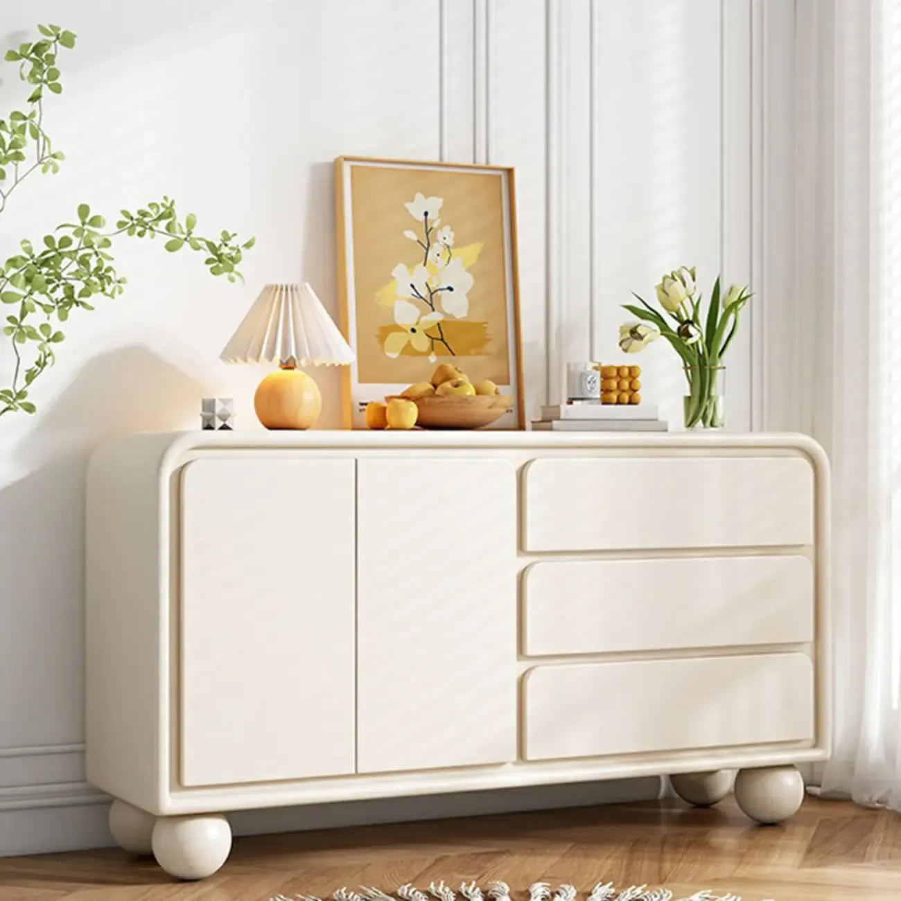 Contemporary Wooden Sideboard with Drawers in White/Black