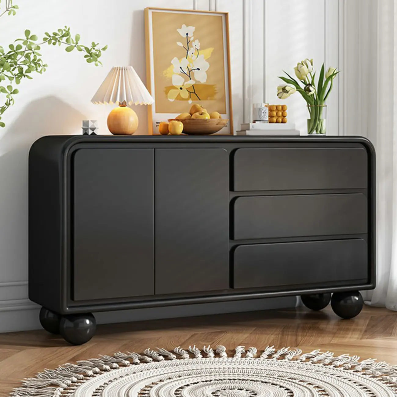 Contemporary Wooden Sideboard with Drawers in White/Black