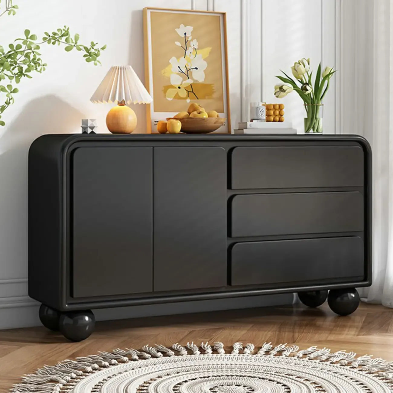 Contemporary Wooden Sideboard with Drawers in White/Black