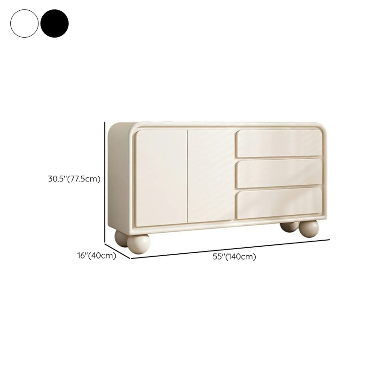 Contemporary Wooden Sideboard with Drawers in White/Black