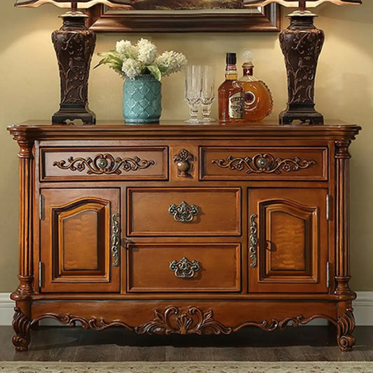 Traditional Brown Rubberwood Sideboard with Drawers