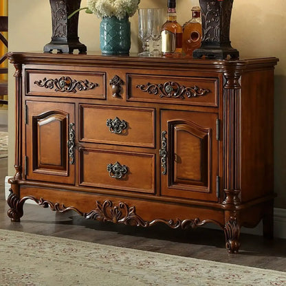 Traditional Brown Rubberwood Sideboard with Drawers
