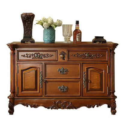 Traditional Brown Rubberwood Sideboard with Drawers