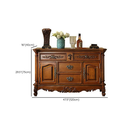 Traditional Brown Rubberwood Sideboard with Drawers