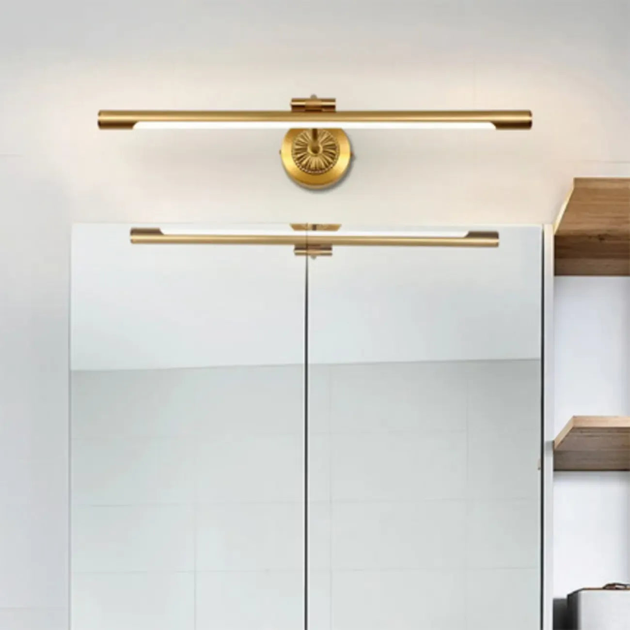 Gold Acrylic Cylinder Vanity Light with Arced Arm for Bathroom