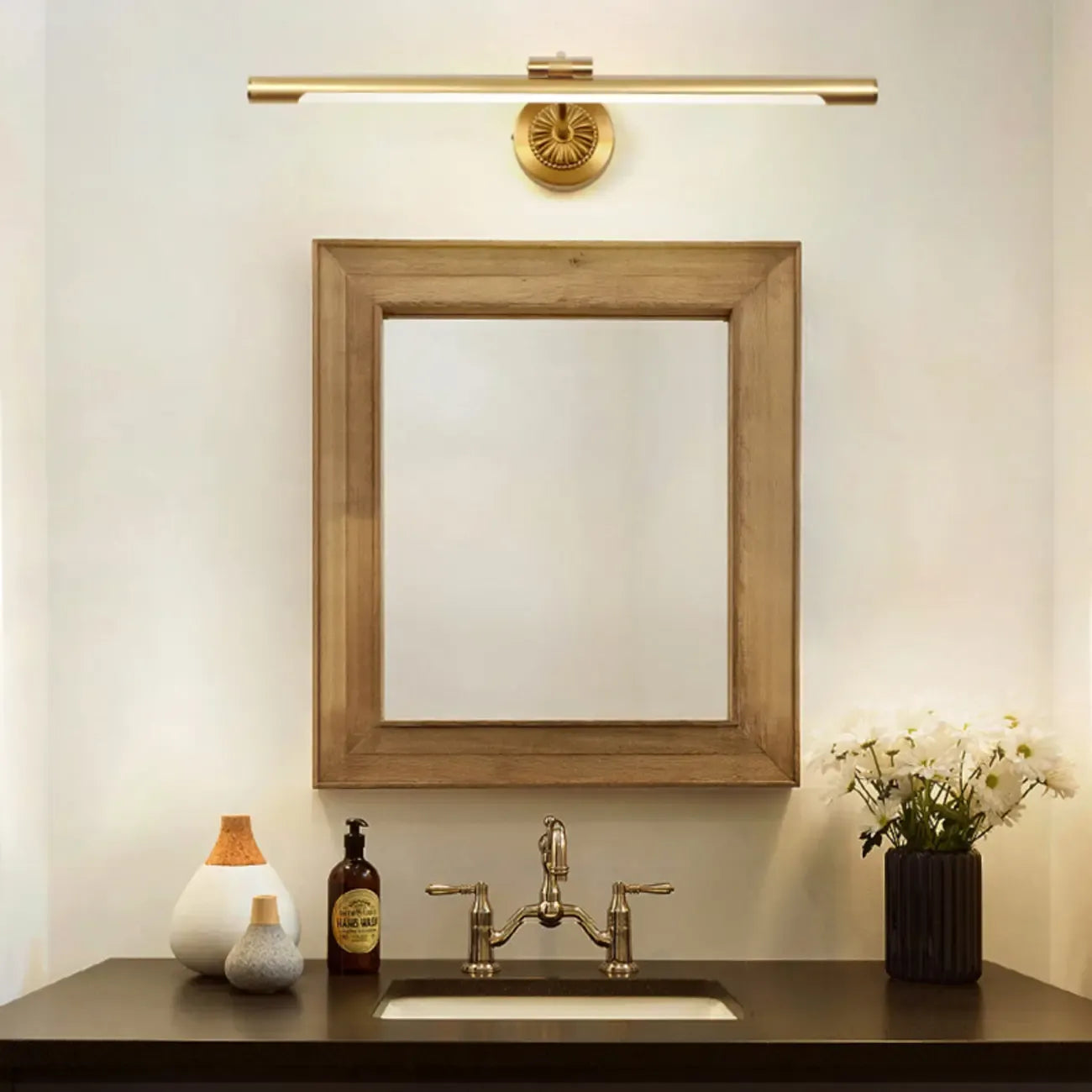 Gold Acrylic Cylinder Vanity Light with Arced Arm for Bathroom