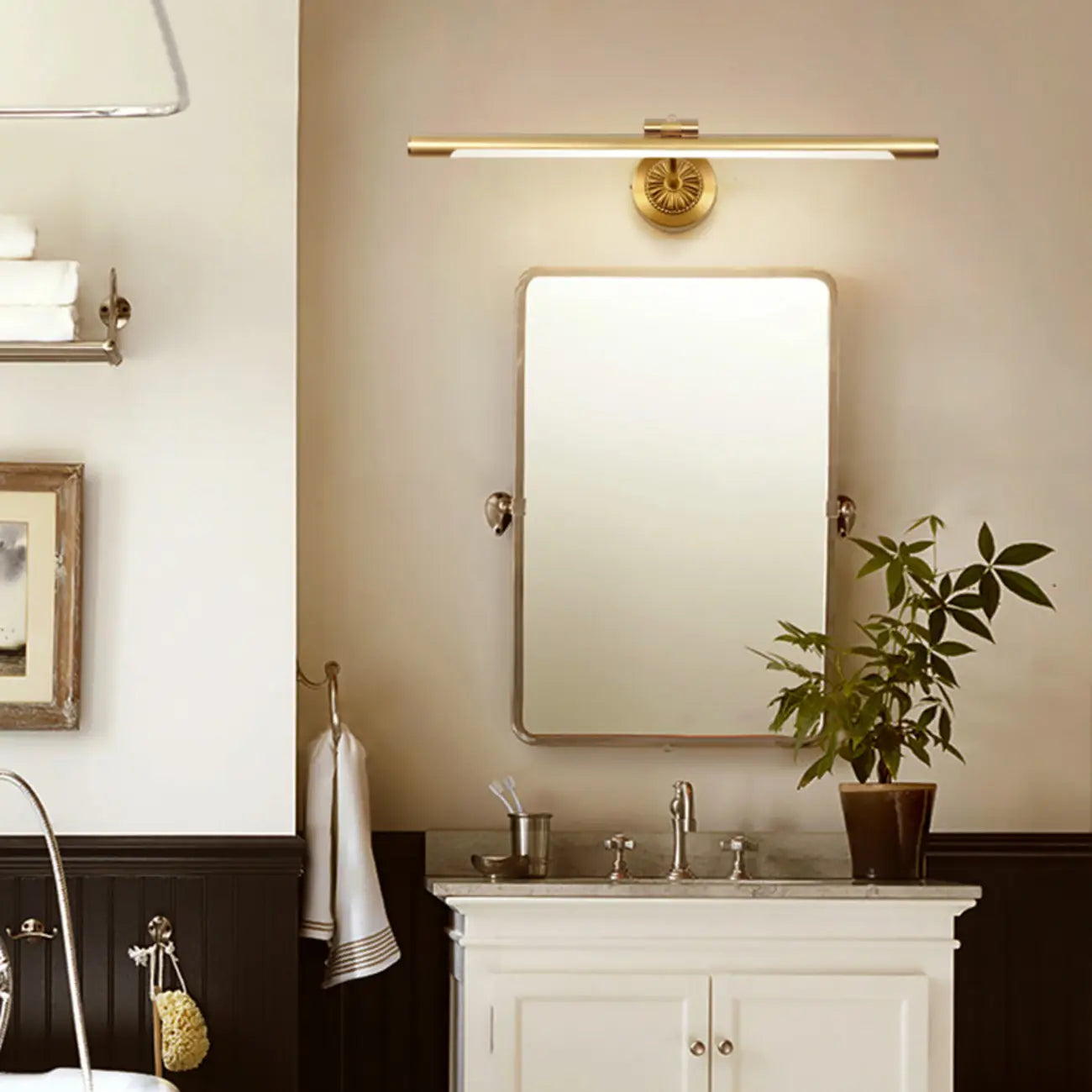 Gold Acrylic Cylinder Vanity Light with Arced Arm for Bathroom