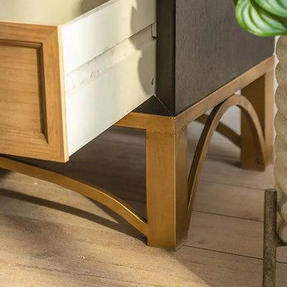 16W Rustic Brown Wooden Sideboard with Glass Doors & Drawer