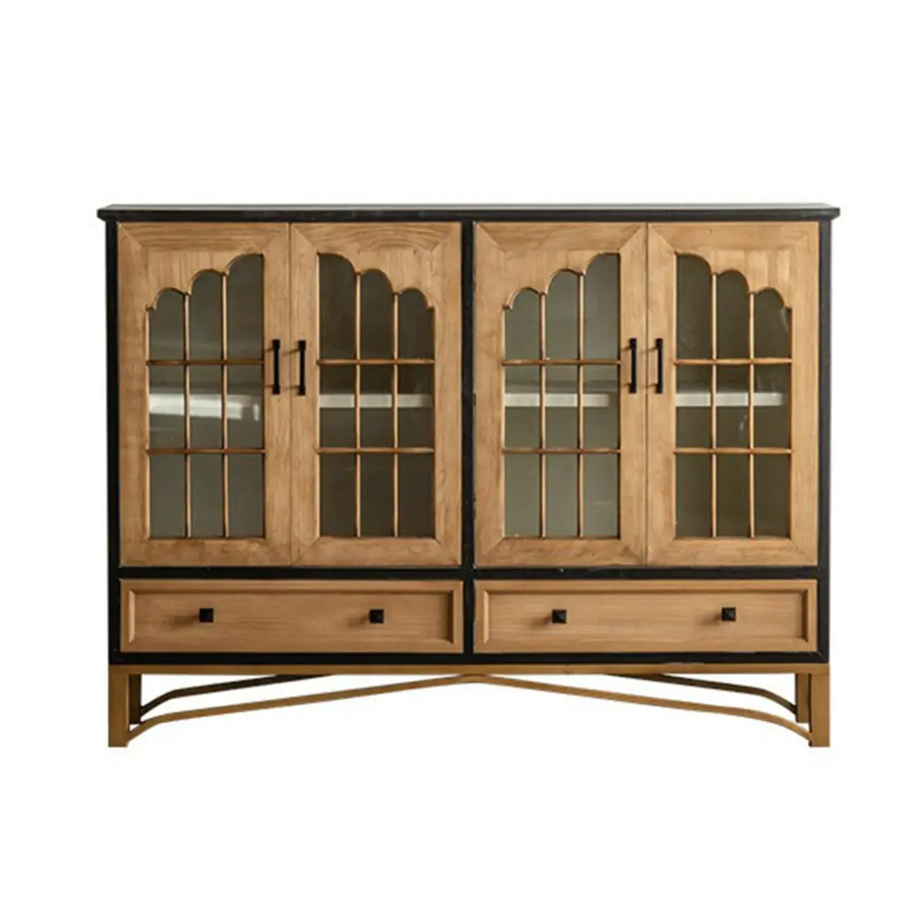 16W Rustic Brown Wooden Sideboard with Glass Doors & Drawer
