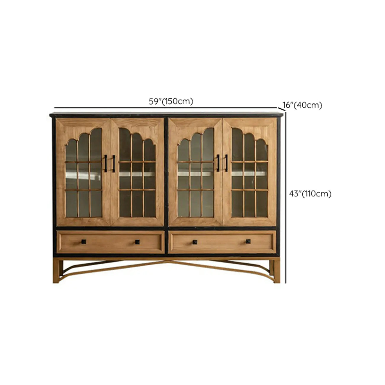 16W Rustic Brown Wooden Sideboard with Glass Doors & Drawer