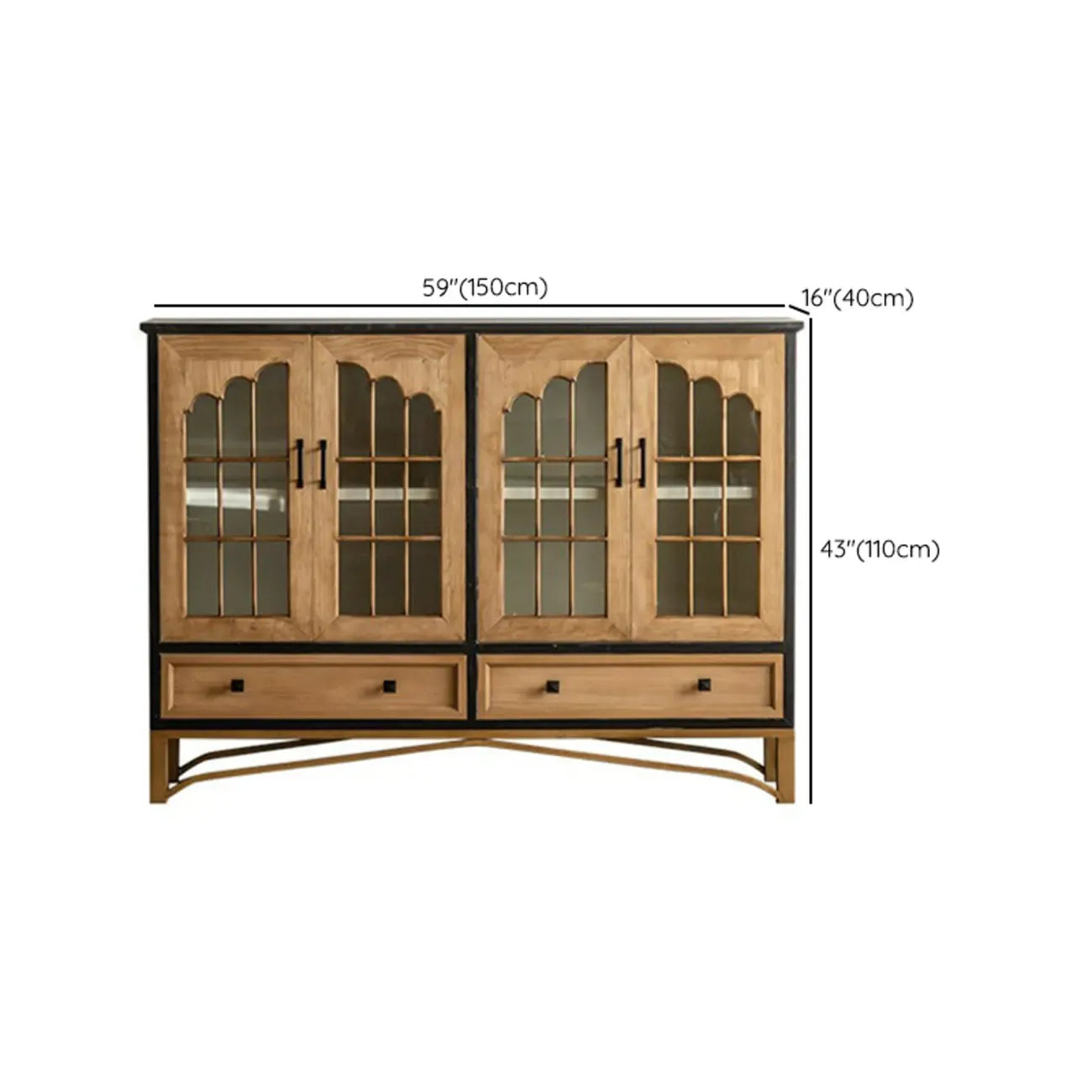 16W Rustic Brown Wooden Sideboard with Glass Doors & Drawer