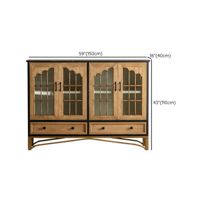 16W Rustic Brown Wooden Sideboard with Glass Doors & Drawer
