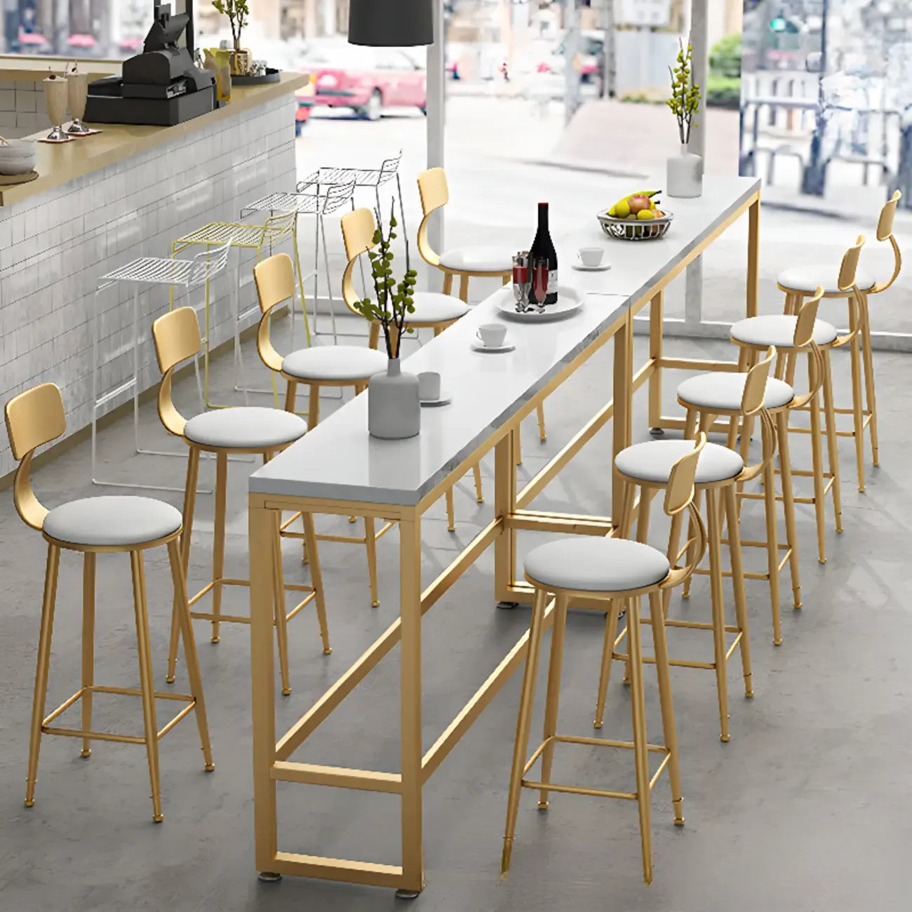 Elegant Faux Marble Bar Table Set with Upholstered Chairs