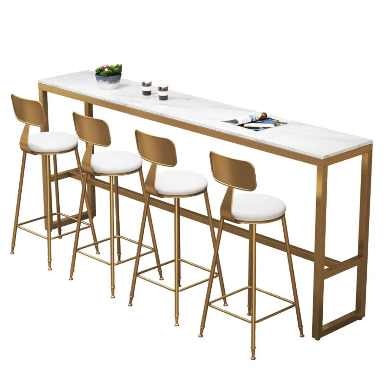 Elegant Faux Marble Bar Table Set with Upholstered Chairs