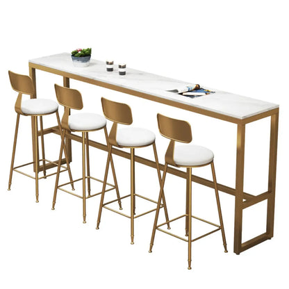 Elegant Faux Marble Bar Table Set with Upholstered Chairs