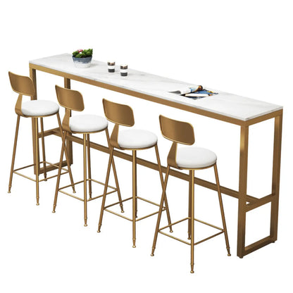 Elegant Faux Marble Bar Table Set with Upholstered Chairs