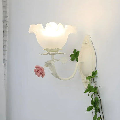 Vintage Floral Wall Sconce with Glass Rose Shades