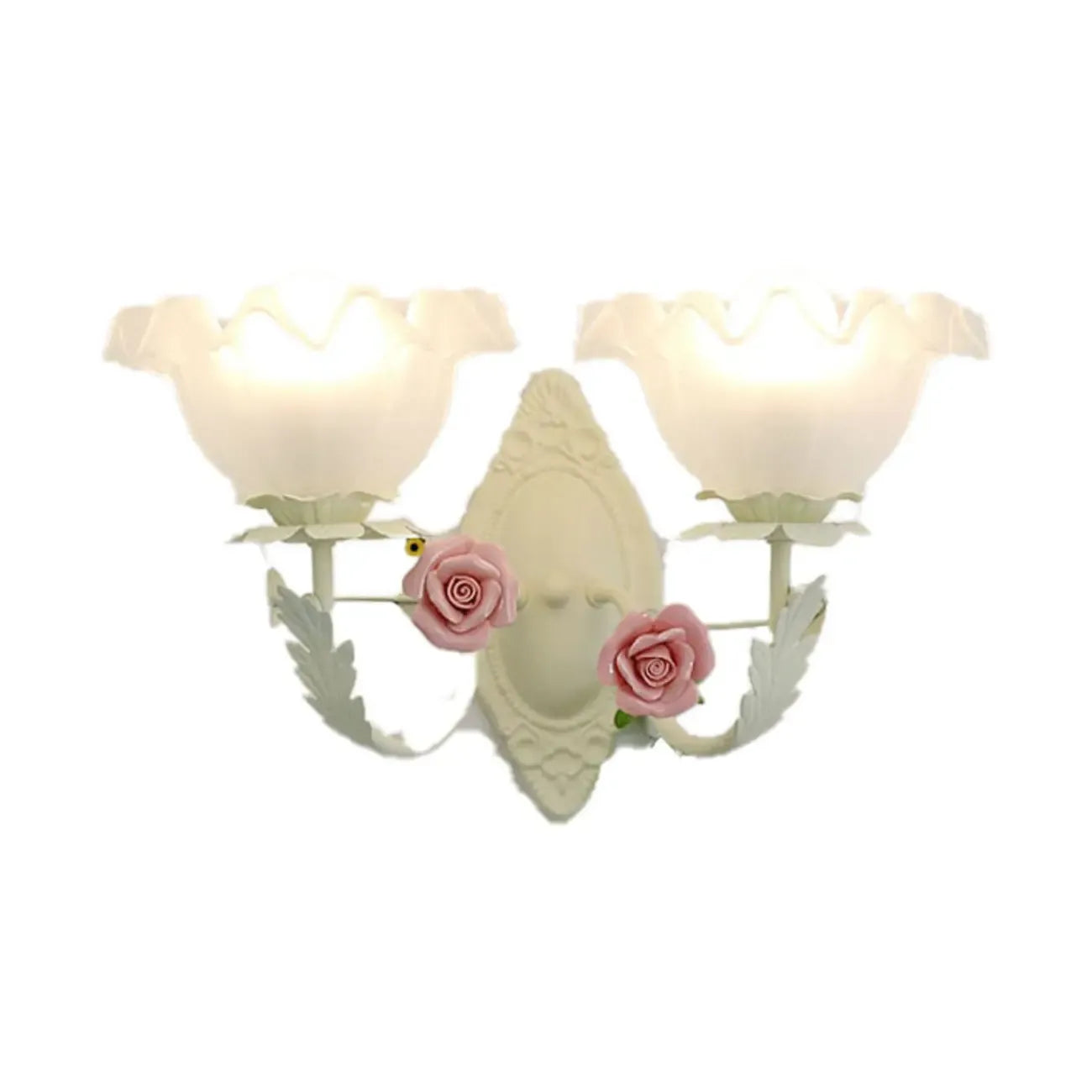 Vintage Floral Wall Sconce with Glass Rose Shades