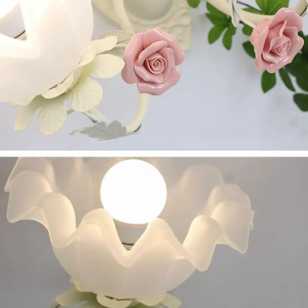Vintage Floral Wall Sconce with Glass Rose Shades