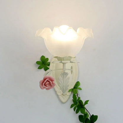 Vintage Floral Wall Sconce with Glass Rose Shades