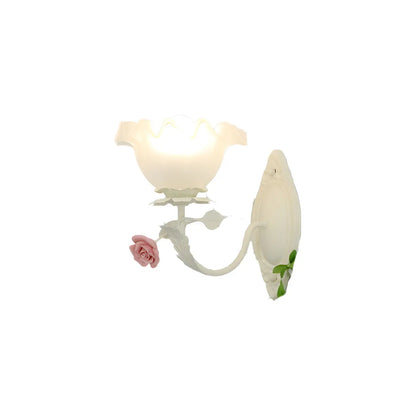 Vintage Floral Wall Sconce with Glass Rose Shades