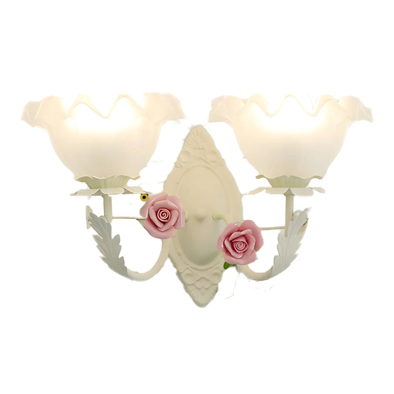 Vintage Floral Wall Sconce with Glass Rose Shades