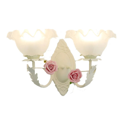 Vintage Floral Wall Sconce with Glass Rose Shades