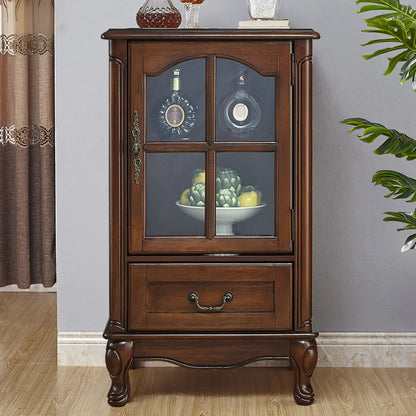 Rustic Wooden Interior Cabinet with Glass Display & Drawer