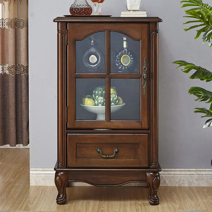 Rustic Wooden Interior Cabinet with Glass Display & Drawer