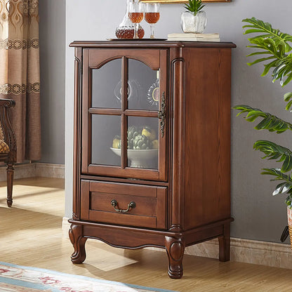 Rustic Wooden Interior Cabinet with Glass Display & Drawer