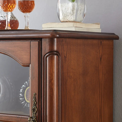 Rustic Wooden Interior Cabinet with Glass Display & Drawer