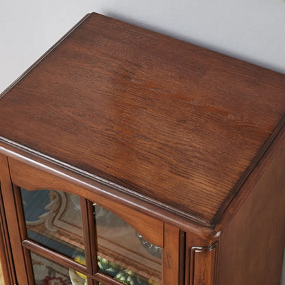 Rustic Wooden Interior Cabinet with Glass Display & Drawer