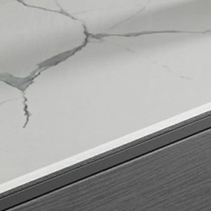 Modern Wooden Buffet Table with Stone Top and Storage